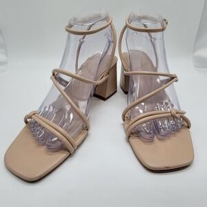 Mark Fisher Gaverie Sandals 8.5M Nude Beige Square Toe Strappy Minimalist Chic